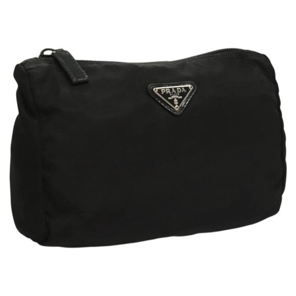 PRADA Pouch Nylon Black Silver Auth SW1056 - Picture 1 of 16